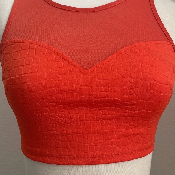 2B BEBE orange animal embossed sweetheart neck mesh crop top with keyhole in XS - Picture 8 of 11